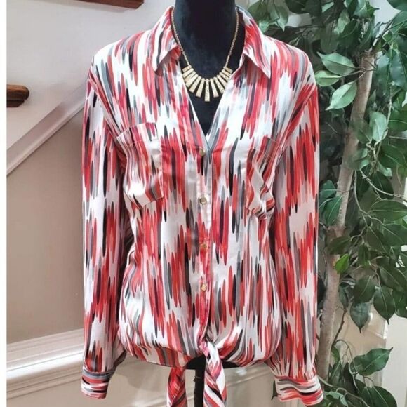 JM Collections 100% Linen Multicolor Long Sleeve Casual Button Down Shirt 24W - Picture 2 of 8